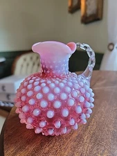 Vintage FENTON PINK CRANBERRY HOBNAIL PITCHER Art Glass Vintage Decor Gift MINT