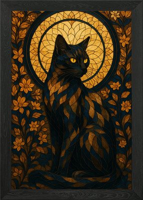 Glasmalerei Katze Kunst Gerahmtes Wandbild Poster Leinwanddruck Bild
