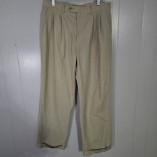Chaps Men's Tan Pleated Cuffed Dress Pants Khaki Trousers 32x30 Slacks