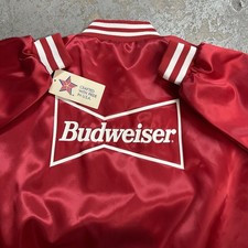 NWT Vintage 80s Budweiser Beer Red Bomber Satin Jacket XL Made In USA