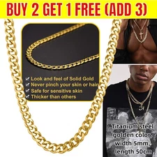 18-20"MEN Stainless Steel 3.5/5mm Gold Miami Cuban Curb Chain Necklace*304