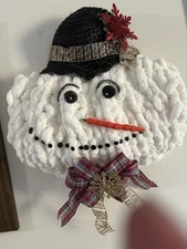   Cute Snowman Head Is Made Of Yarn And Other Materials. Really Soft Homemade