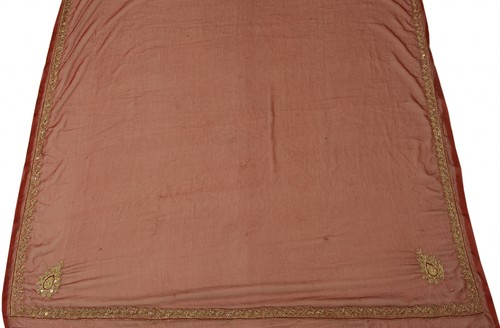 Sushila Vintage Burgundy Dupatta Pure Chiffon Silk Embroidered Beaded Long Stole - Picture 3 of 8
