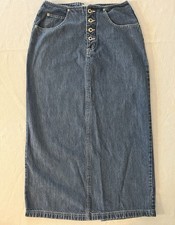 Vintage Carolina Blue Midi Denim Skirt With Belted Back Size 10