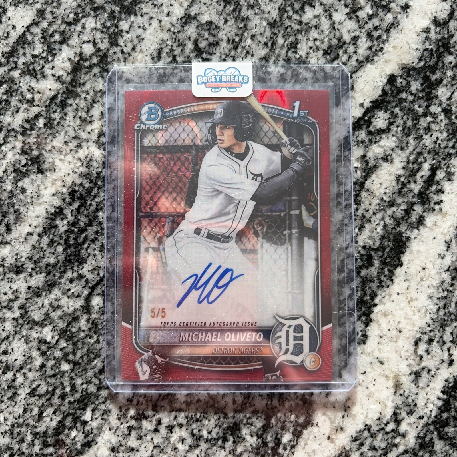MICHAEL OLIVETO 2025 BOWMAN CHROME DRAFT 1ST RED LAVA AUTO /5  cpa-mo
