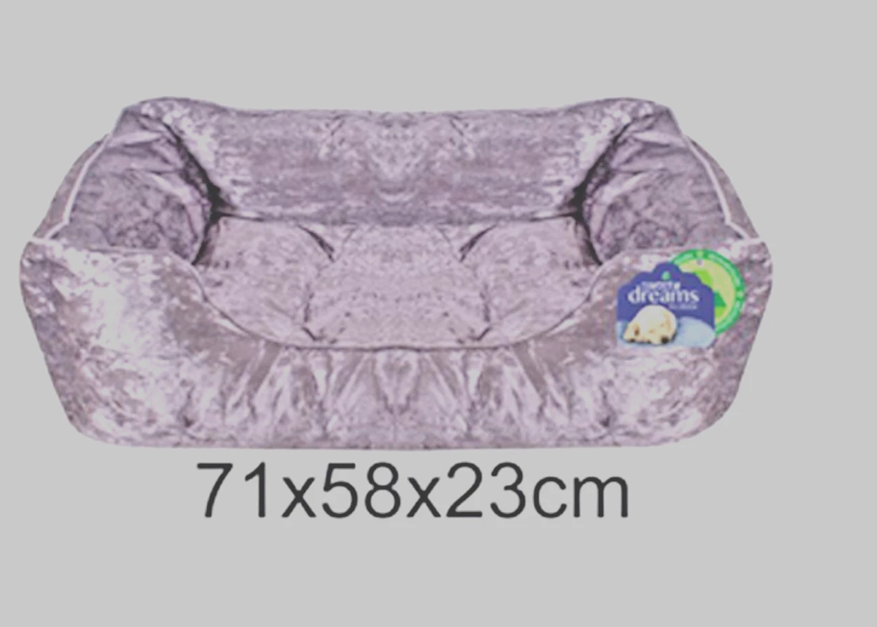 Dog Bed Large( 71 x 58 x 23cm) Crushed Velvet Pet Medium / Large Dog Silver Grey