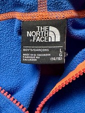 The North Face Blue Fleece Zip Front Hooded Jacket, Boys L 14-16 Orange Contrast