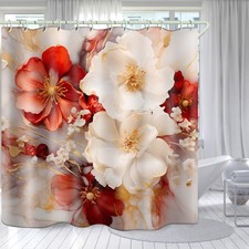 Bathrooms Feature Blooming Flowers Decorated Shower Curtains, Fabric Shower C...