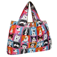  Foldable Tote Nylon Reusable Grocery Bags Large Cute Dogs
