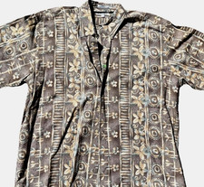 VTG Geometric Shirt Mens L Brown Floral Abstract Lightweight Cotton Earth Tones