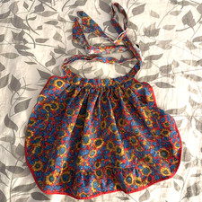 Vintage Kids Childs Girls Half Apron - Flowers - Handmade Homemade