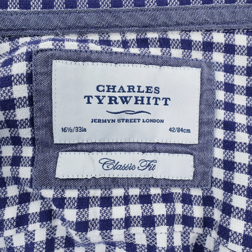 Camisa Charles Tyrwhitt Calce Clásico Abotonada Para Hombres 161/2/33 Azul Cuadros Guinga Defecto Foto 4 de 4