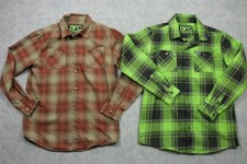 Dixxon Shirt Boys XL Plaid Flannel Button Up Lot 2 Green Brown Youth DFC D-Tech