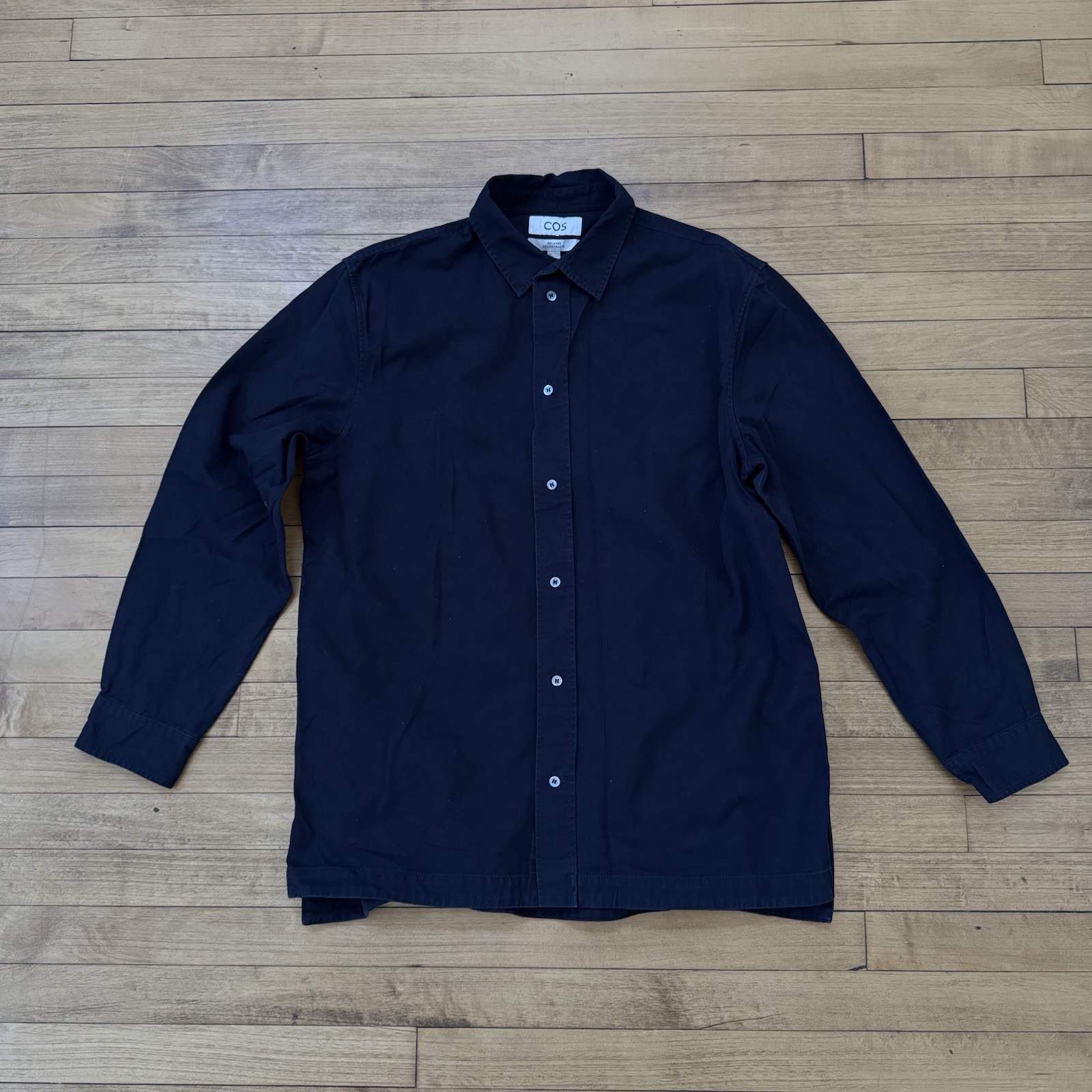 COS Relaxed Fit Navy Cotton Button-Up Long Sleeve Shirt Men's Size L