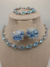 Vintage Signed Coro Blue Aurora Borealis Parure READ 
