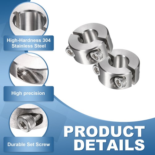 2Pcs Double Split Shaft Collars, 8mm Bore 304 Stainless Steel Clamping Collar - Foto 3 di 6