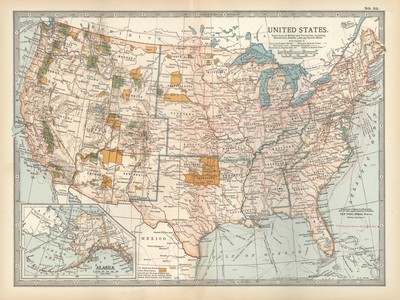 Wall Art Print Map of the United States. Inset of Alaska by Encyclopaedia Bri...