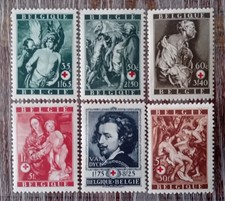 6 Timbres-poste Croix-Rouge de Belgique, 1864-1944 / Belgique Année 1944