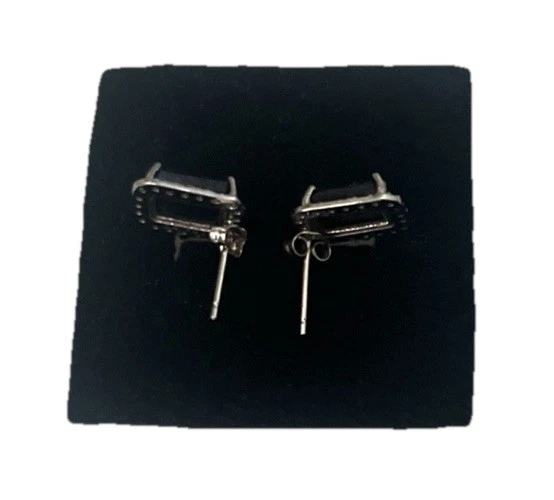 3.5 Ct Emerald Cut Dark Blue Sapphire Earrings in White Gold - Image 2 of 2