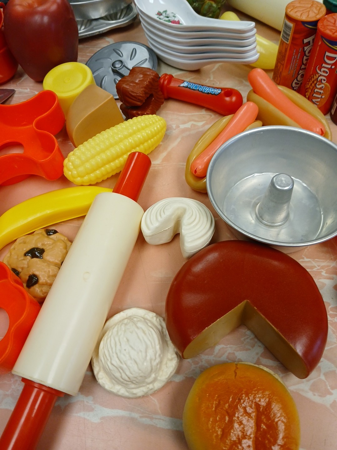 Vintage Mixed Lot 55 pcs Kids Pretend Play Food Kitchen Cooking Toys Accessories