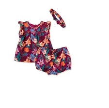 Wonder Nation Baby Toddler Girls Ruffle Top, Shorts and Headband, 3-Piece Set