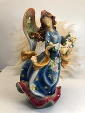 Vintage Hand-Painted Acrylic Angel Figurine Musical Box Faceless Blue Rare HTF