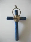 VINTAGE STERLING SILVER LAPIS LAZULI HALO RELIGIOUS CHRISTIAN CROSS PENDANT