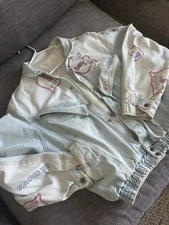 Vintage RARE Jeff Hamilton Denim Moto Jacket 80s 90s Designer Distressed Jean XL