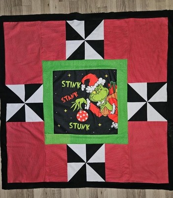 Unfinished Christmas Mr. Grinch quilt top..46x46''...Fun for kids!