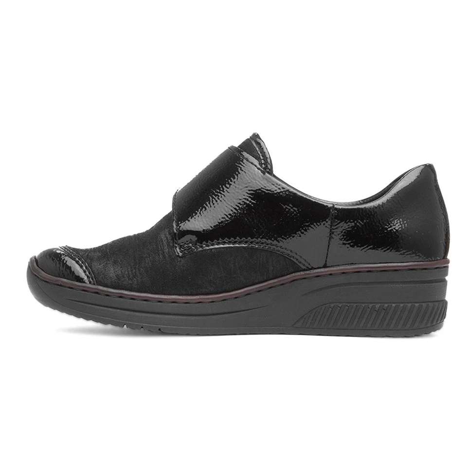 Rieker Womens Shoes Black Flat Leather Shiny Easy Fasten Wedge Antistress SIZE - Image 3 of 4