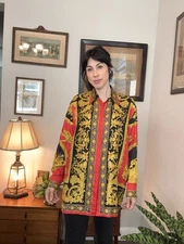 Vintage 90s marina sitbon Baroque Print Silk Oversized Blouse