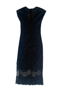 Via 101 Women's Black Midi Dress, Left Side Slit, Bottom Lace, Size S,  90's, Y2K | eBay