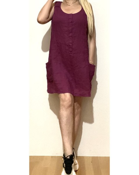 Women White Stuff Dress Burgundy Linen 40 / L / 48
