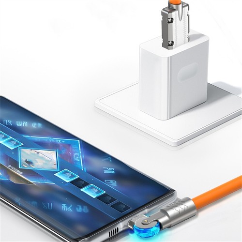 180° 6A Fast Charging Data Cable USB to Type-C Cables Cord 120W Charger Adapter - Foto 5 di 16
