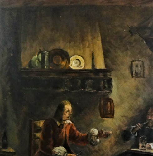 R. Laudien (XX) schickes Holland-Interieur-Gemälde: DIE HERRENRUNDE IM GESPRÄCH - Bild 11 von 12