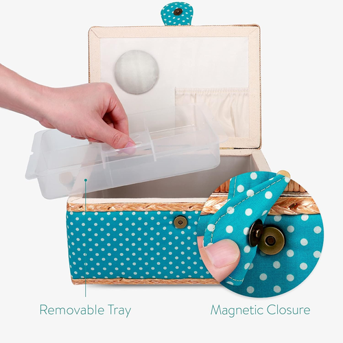 Sewing Box with Accessories - Sew Basket with Organizer Tray Compartments 9.7" X - Picture 4 of 12