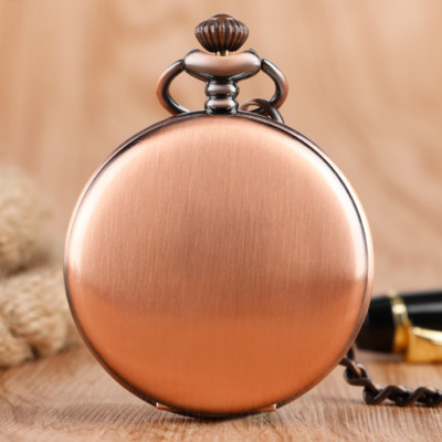 Rose Golden Pocket Watch Smooth Case Pendant Quartz Fob