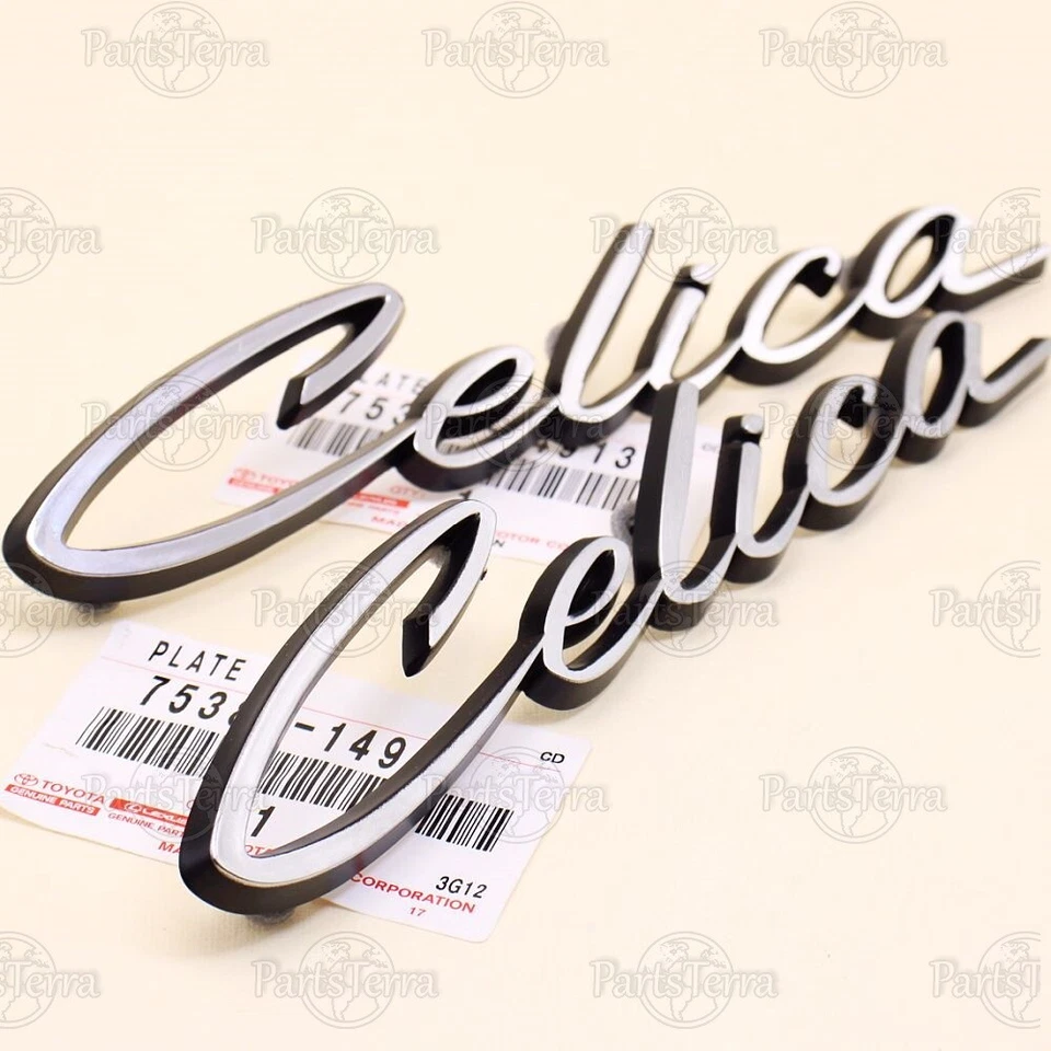 Placa de identificación lateral panel cuarto trasero genuino Toyota Celica 1971-75 insignias cromadas x2 Foto 4 de 4