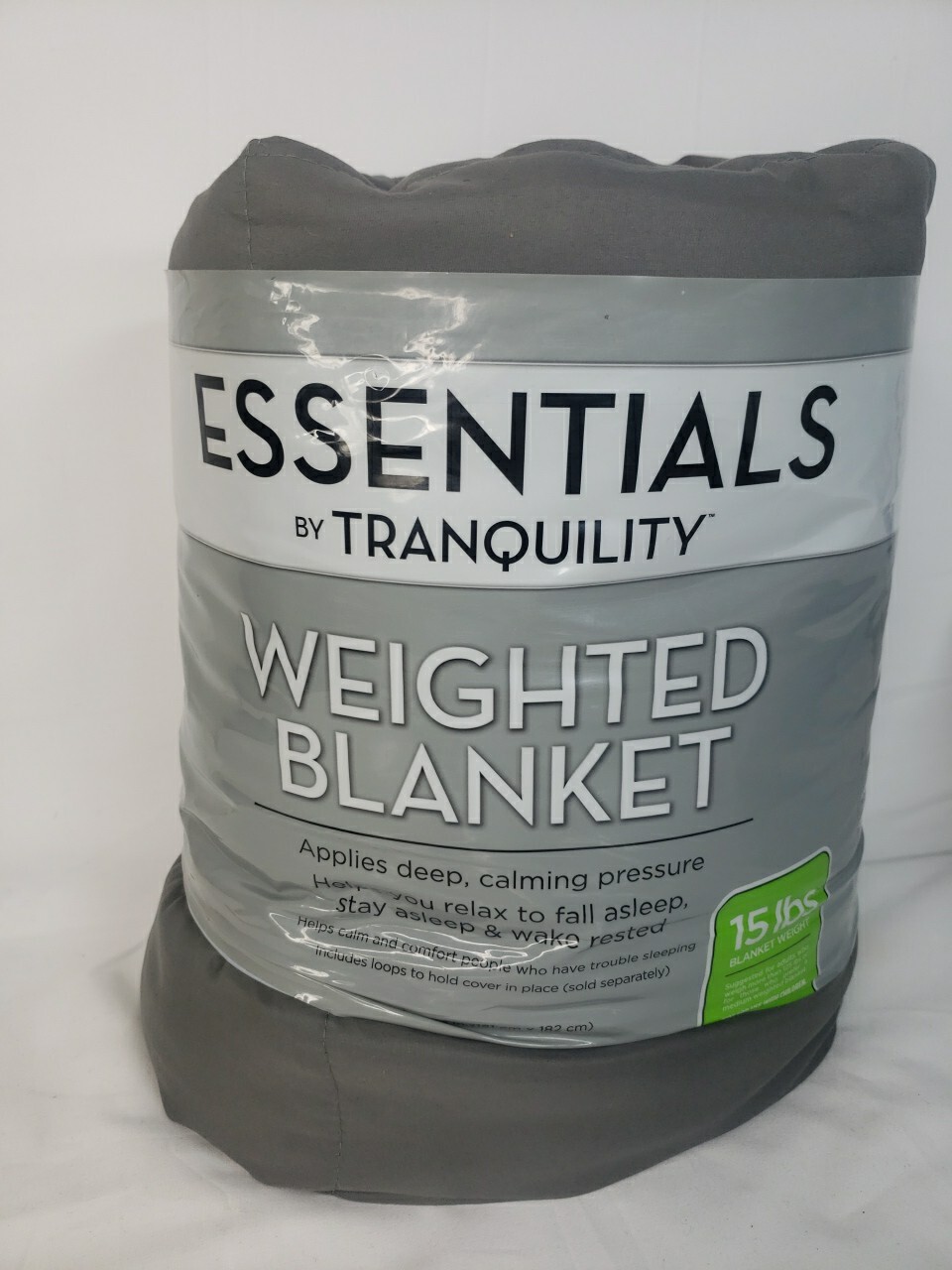 Essentials Weighted Blanket Gray By Tranquility 15 lbs 48”x 72” Glass Beads-image