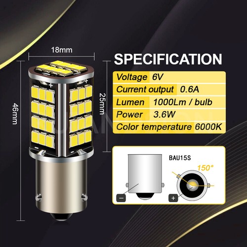 1 par BAU15S Bombilla LED Luz Señal Coche 1156PY Lámpara Indicadora 6V/10-30V Blanco - Imagen 2 de 9