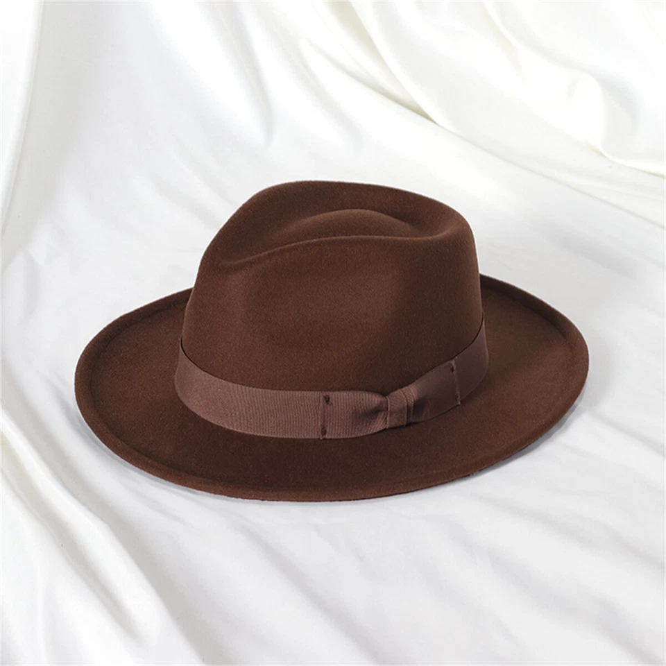 Men Cowboy Classic Wide Brim Wool Panama Jazz Hats Adult Top Hat Gentlemen Cap - Imagem 2 de 4