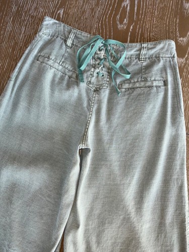 $168 SUNDANCE Olive Green Wide-Leg Crop Pants Feminine Lace-Up Detail Sz 2P 2 P - Picture 11 of 14
