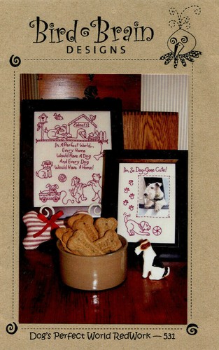 Dogs Perfect World Redwork embroidery pattern by Bird Brain Designs - 第 1/2 張圖片