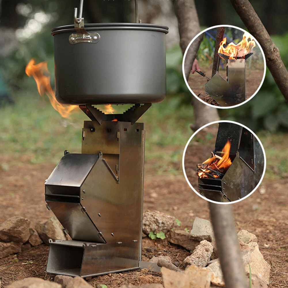 Stainless Steel Folding Wood Stove Camping Cooking Picnic Rocket Stove k  L9N1 | eBay