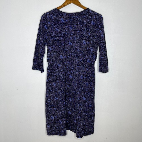 Patagonia Purple Floral Print Dress L Organic Cotton Stretch 3/4 Sleeve Casual - Picture 4 of 6