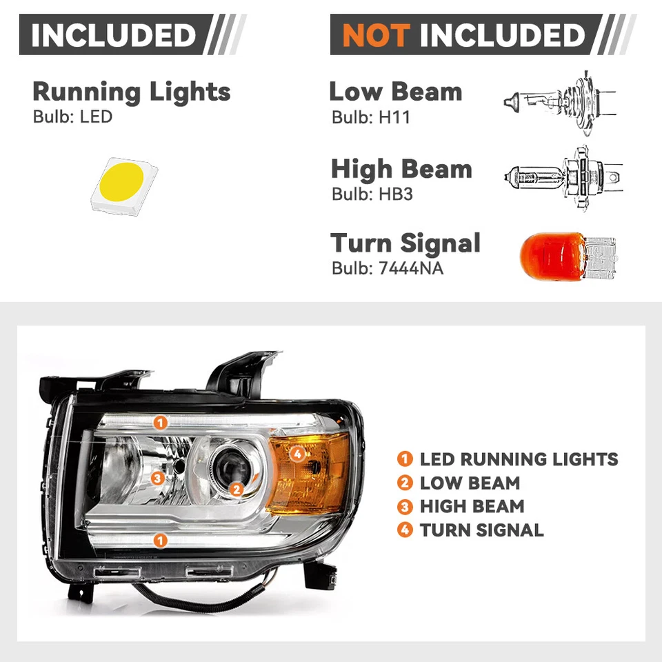 Halogen Headlight For 2015-2022 GMC Canyon w/LED DRL w/Bulb Left+Right Pair Foto 4 de 4