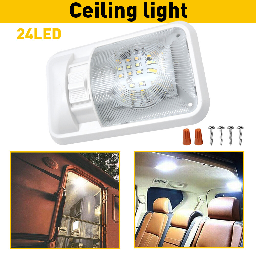 24LED Camper Interior Light Trailer RV Ceiling Lamp Car Boat Van 12V 300LM Clear