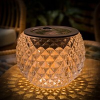 Solar Powered Outdoor Clear Diamond Pattern Glass Table Lamp Garden LED Lighting