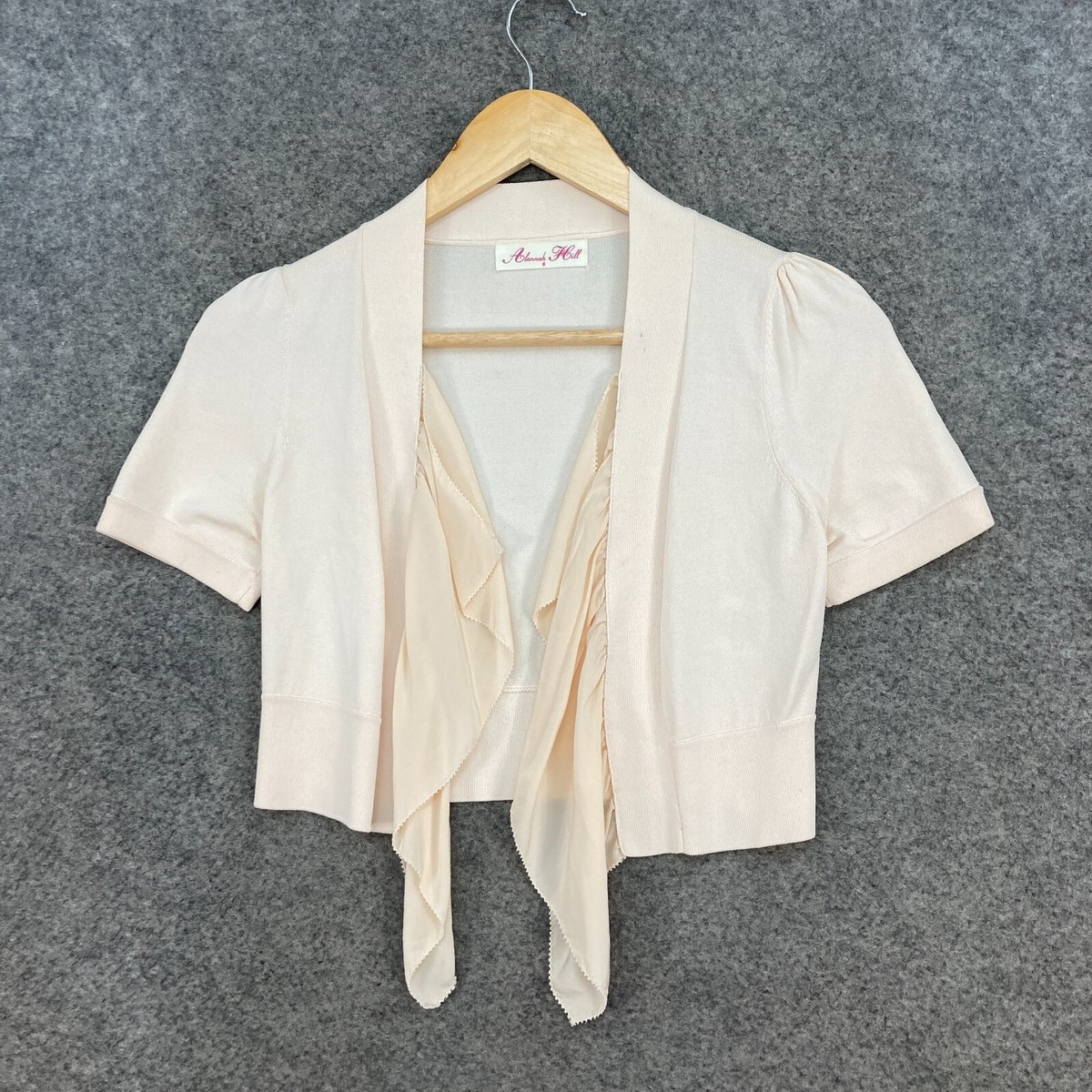 Alannah Hill Cardigan Womens Peach Pink Knit Open Front Crop