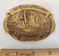 North Dakota Centennial Brass Belt Buckle - 1989 Issue - First of Three Styles